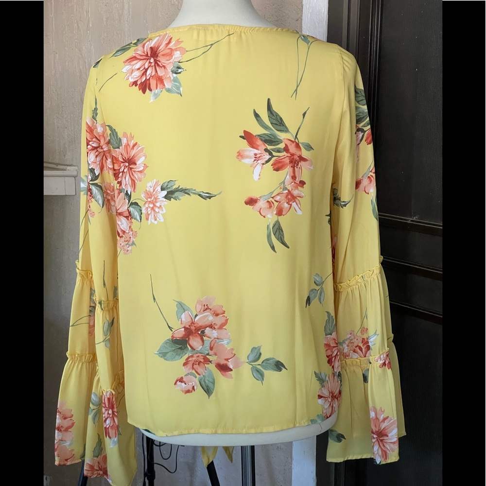 Peach Love California Yellow Floral Tie-Front Top - Picture 9 of 9